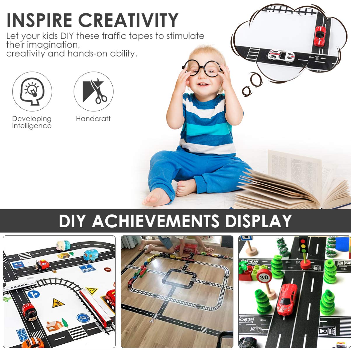ELEPHANTBOAT Washi Masking DIY Trains Railways Road Tape Decorative Masking Tape Rolls for Toy Cars ELEPHANTBOAT Washi Masking DIY Trains Railways Road Tape Decorative Masking Tape Rolls for Toy Cars